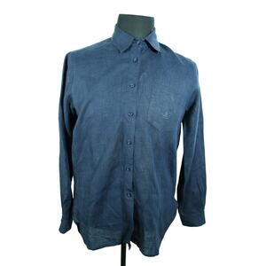 Crown Linen Designs 100% Linen Navy Men's Dress Button Up Shirt Long Sleeve Sz M